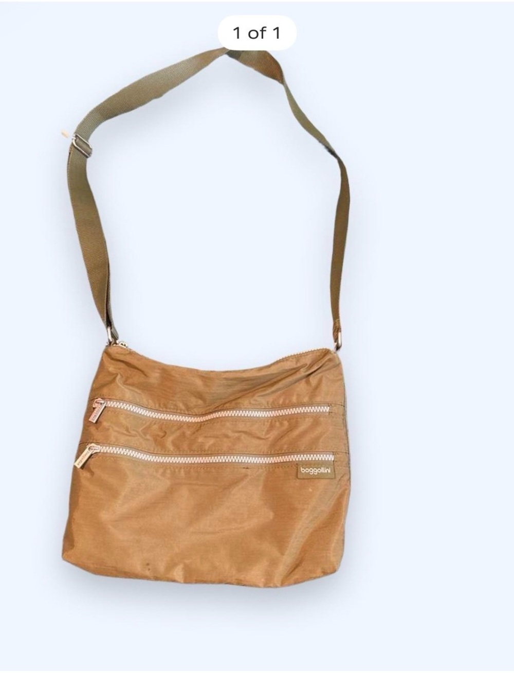 Baggallini Tan Crossbody Bag with Olive Strap